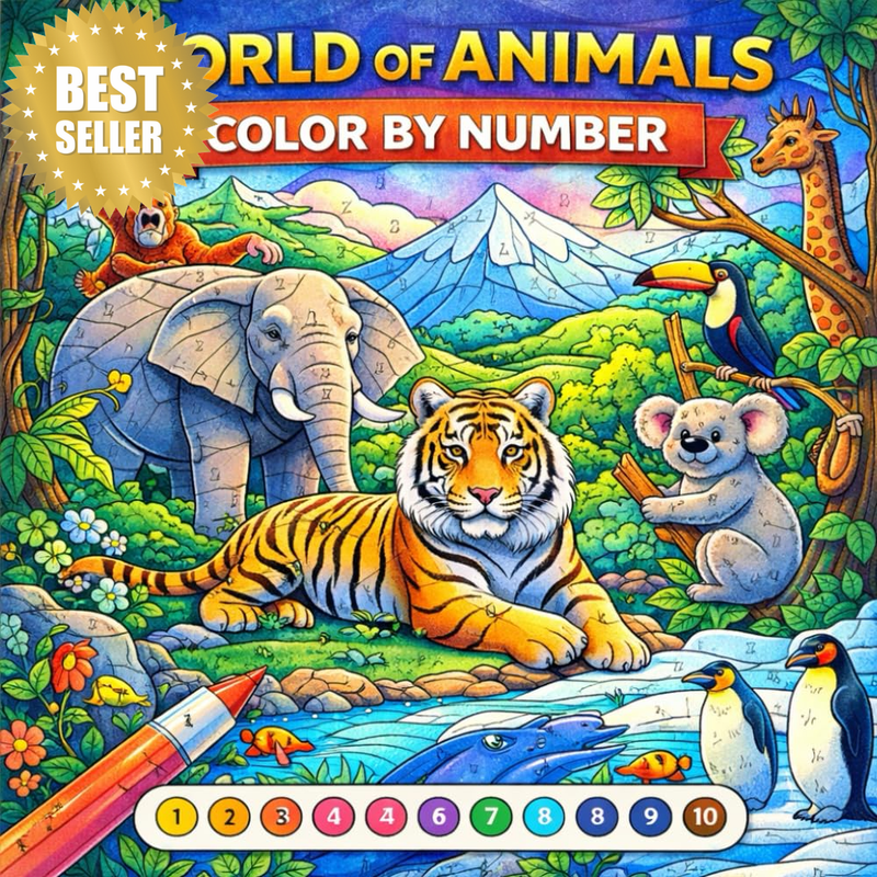 World of Animals Color by Number: Large Print Animal Designs – Bold and Easy Col