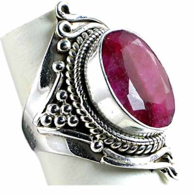 GENUINE RUBY_UNIQUE SWIRL HAND TOOLED RING_SZ-9__925 STERLING SILVER-NF