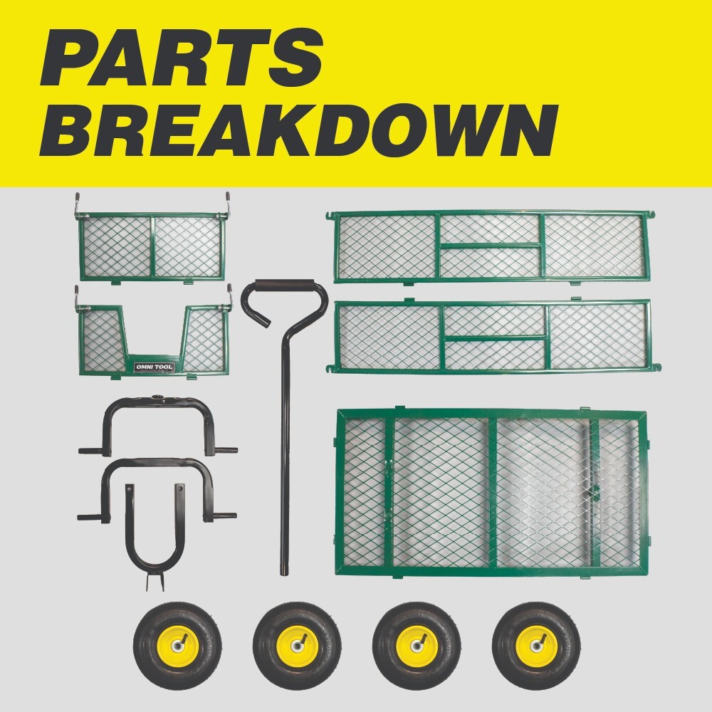 Omni Tool Heavy Duty Steel Garden Cart, Removable Mesh Sides, 600 lb Capacity