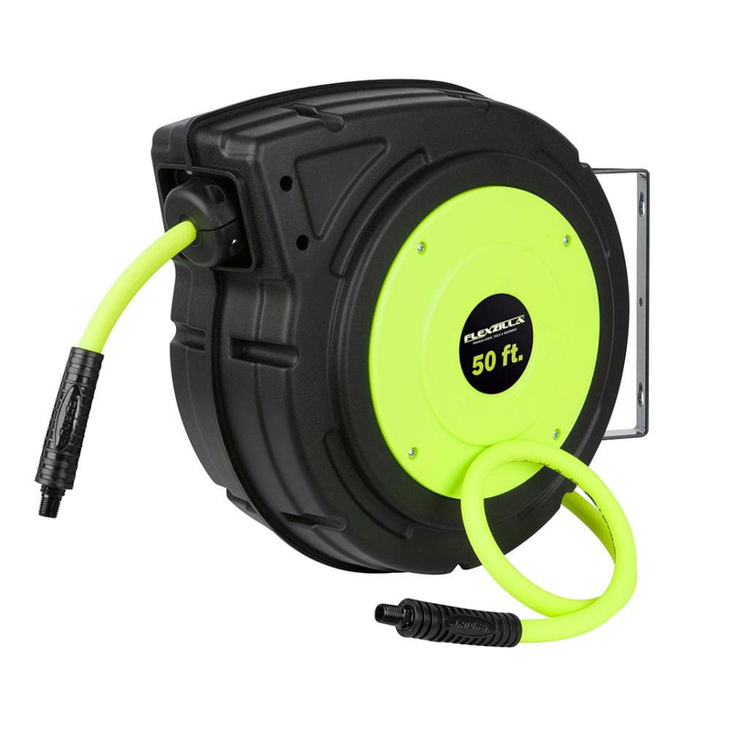 Flexzilla Air Hose Reel 3/8X50 Ft Wall Enclosed Retractable Abrasion Resistant