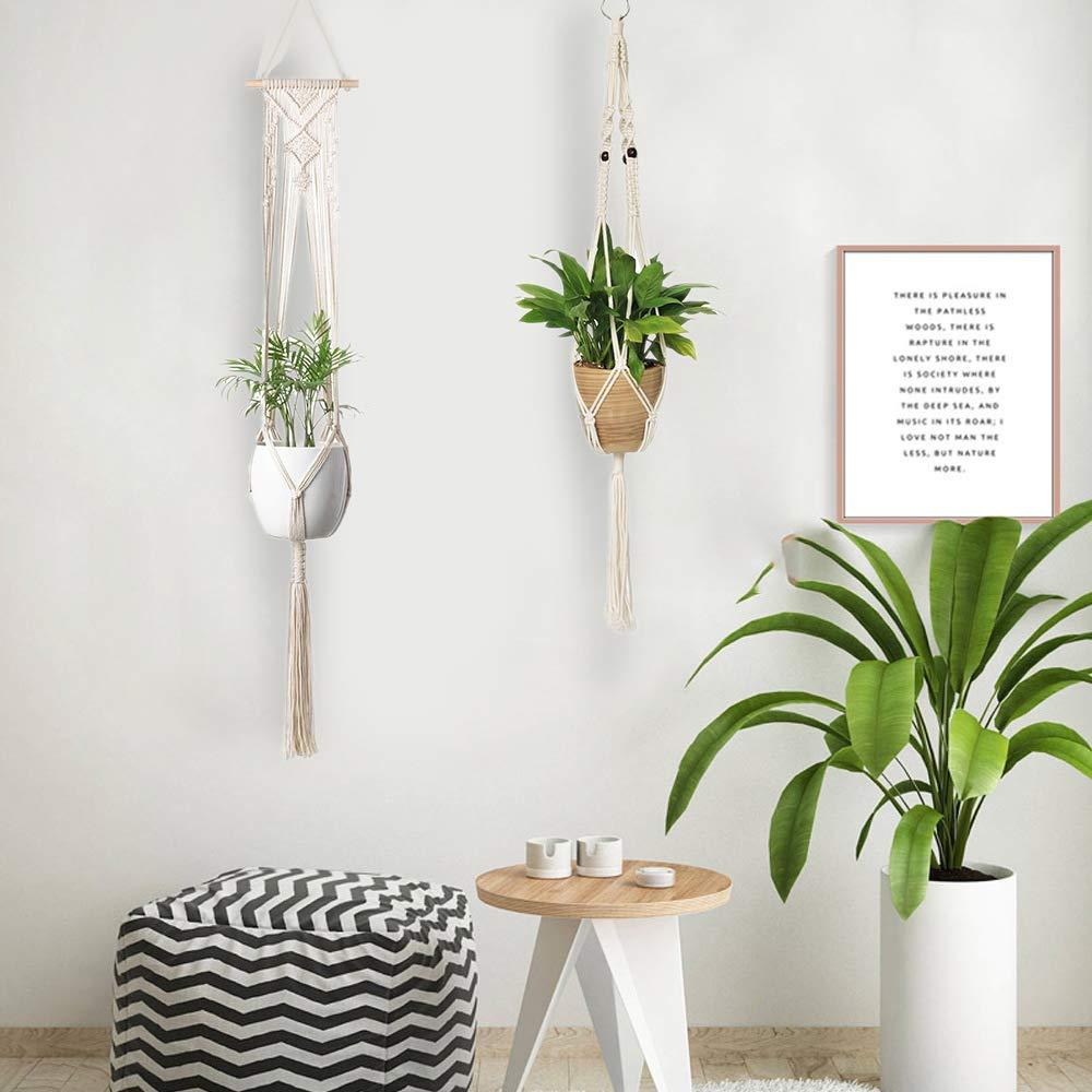 Toniya Macrame Plant Hangers 2 Pack - Handmade Indoor Hanging Plant Holder