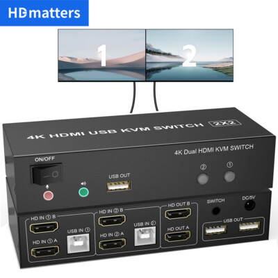 HDMI KVM Switch Dual Monitor 4K@60Hz 2X2 USB KVM Switcher Keyboard Mouse Share