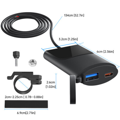 Motorcycle ATV Dual Fast Charger PD+USB QC3.0 Cell Phone Charger Smart Power-off