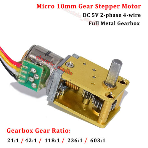Micro Mini 10MM DC 5V 2-Phase 4-Wire Lead Metal Gearbox Worm Gear Stepper Motor