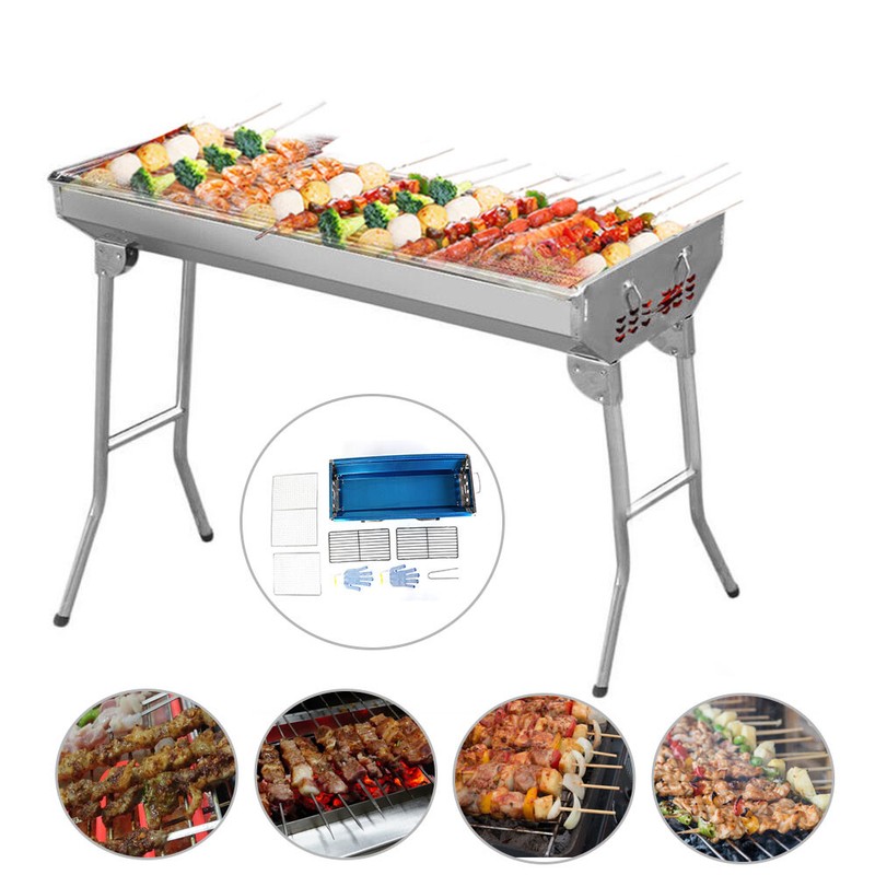 BBQ Edelstahl Holzkohlegrill Klappgrill Tragbar Camping Grill Mit Platte