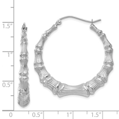 Pre-owned Superdealsforeverything Real 14kt White Gold Polished Bamboo Hoop Earrings