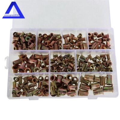 150Pcs Metric+150Pcs SAE Zinc Steel Rivet Nut Kit Rivnut Nutsert Assort