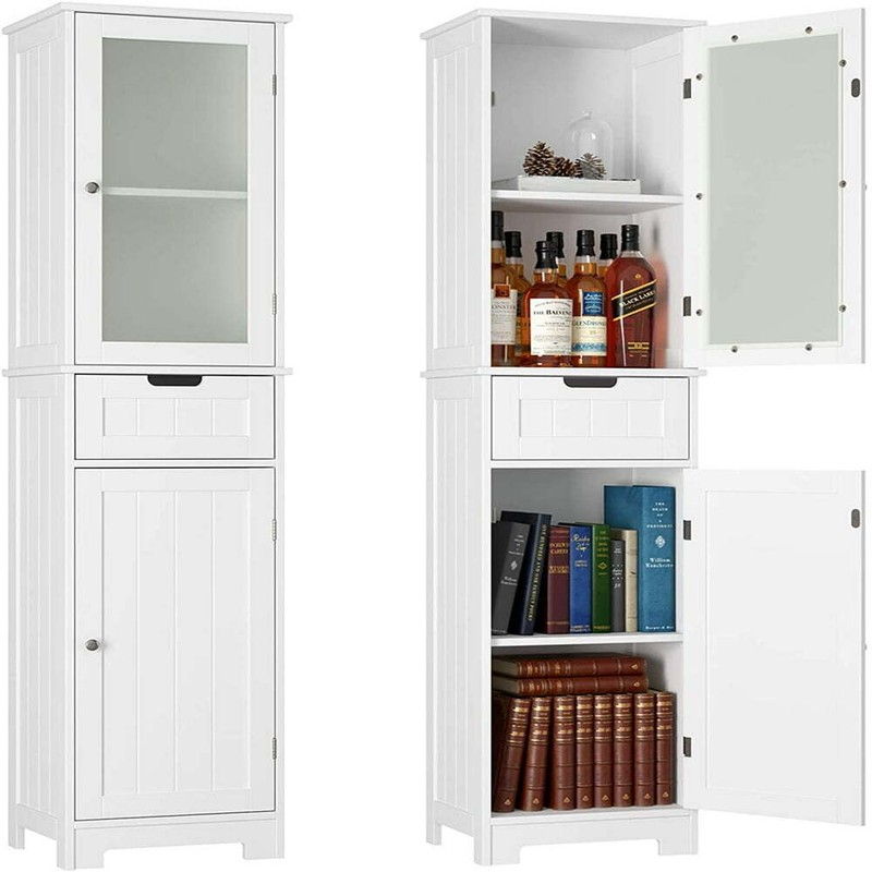 Bathroom Storage Cabinet  White Linen Cabinet Narrow Tall Ca