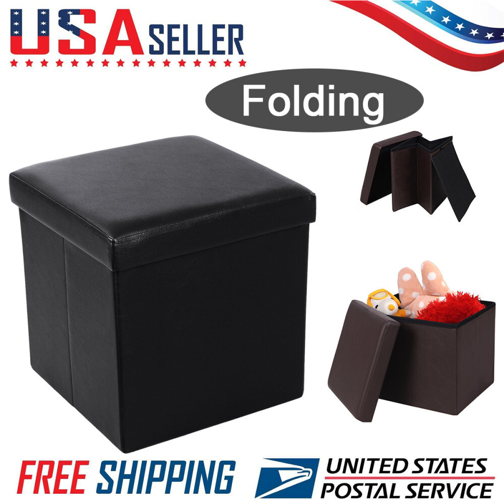 Modern Storage Ottoman Folding Bench Footstool Leather Footrest
