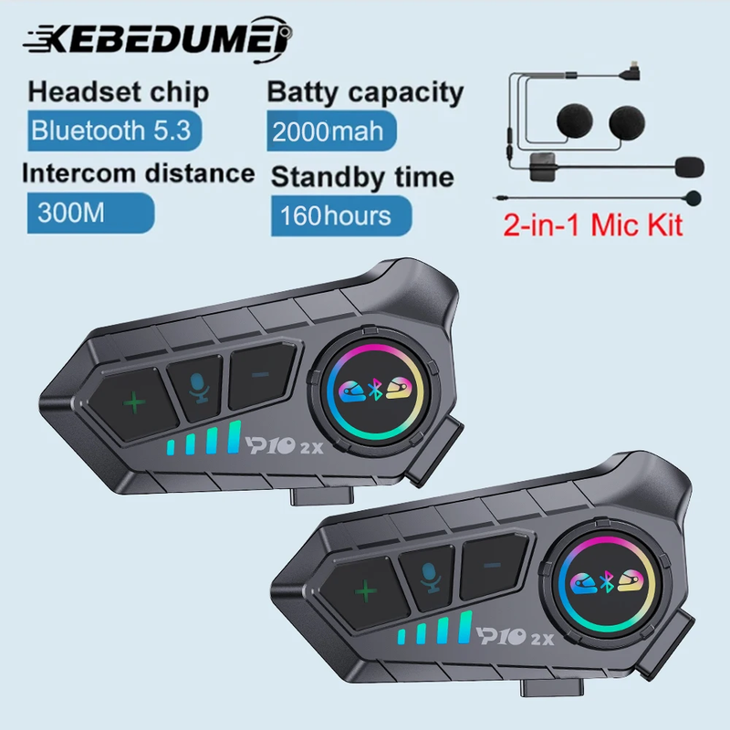 1/2x Music Interphone Motorcycle Helmet Intercom Headset BT5.3 Waterproof 300m I