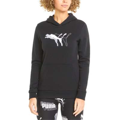 

Puma Power Graphic Pullover Hoodie Женская черная повседневная верхняя одежда 84711401, Черный