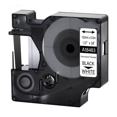 1PK Black on White Permanent Polyester Label Tape 18483 for DYMO Rhino 5000 1/2''