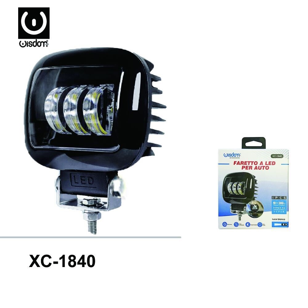 Faretto Faro A Led Per Auto Quadrato 20W 9-36V Xc-1840 wis