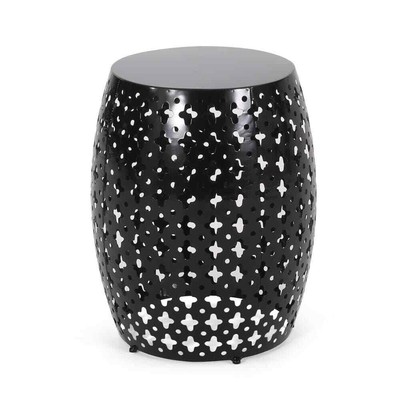 Lorent Black Barrel Metal Outdoor Patio Side Table