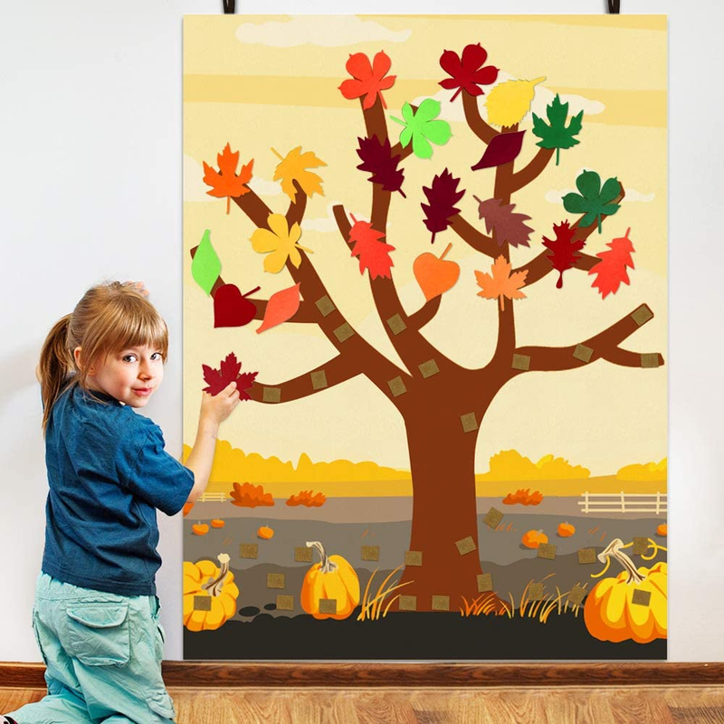 Fall Crafts for Kids - Felt Thankful Tree with 52 Detachable Leaves