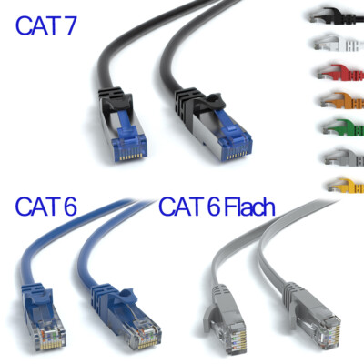 CAT 6 CAT 7 Patchkabel Flachkabel | RJ45 LAN Ethernet Netzwerkkabel 0,25m - 50m