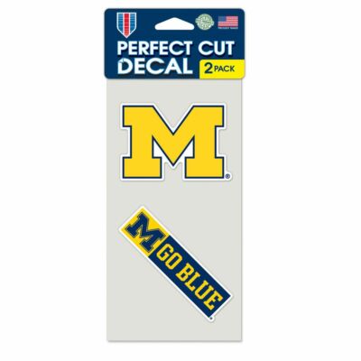 MICHIGAN WOLVERINES GO BLUE 4''X4'' DIE CUT DECAL 2-PACK CAR HOME NEW WINCRAFT  