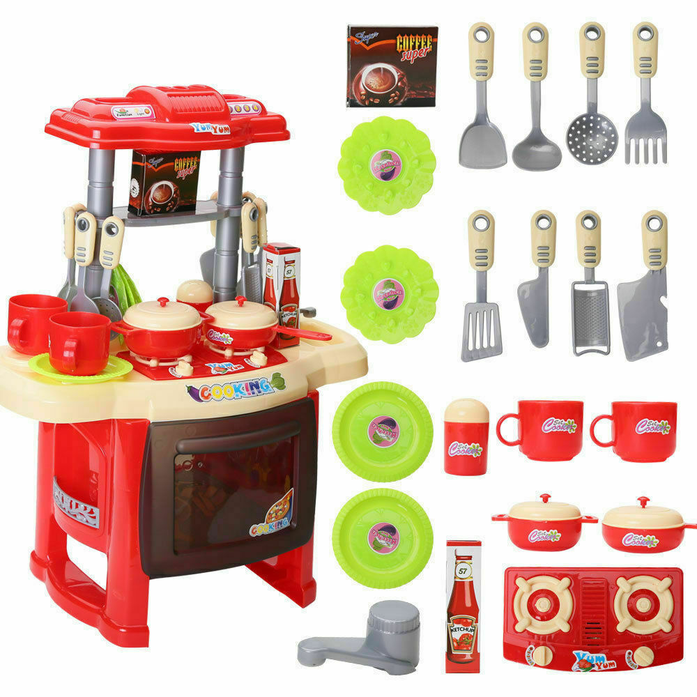 Kids Childrens Pretend Toy Kitchen Role Play Chef Set Plastic With Accessories Ebay