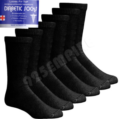 Lot Men's Black Circulatory Diabetic Crew Socks 9-11,10-13,13-15