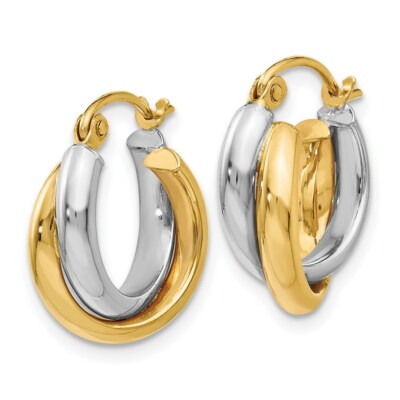 Pre-owned Skyjewelers Real 14kt Two-tone Polished Hinged Hoop Earrings