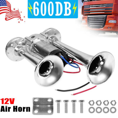 600DB Dual Trumpets Super Loud Car Electric Air Horn Truck Boat Train Speaker US