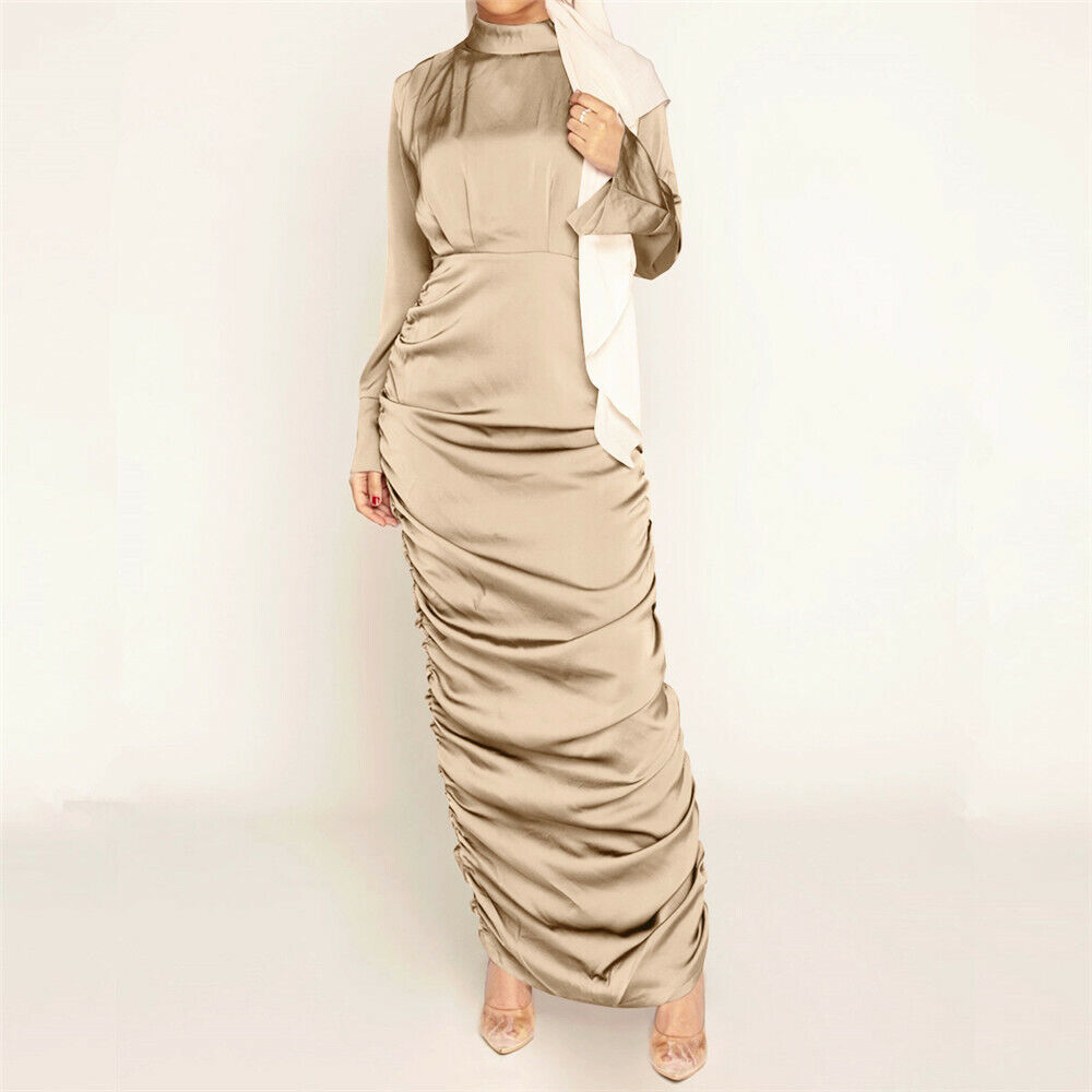 Buy CheapFashion Satin Long Maxi Dress for Women Ladies Party Gown Ramadan Jilbab Robe