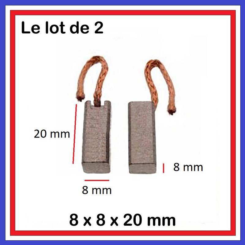 2 Balais Charbons 8 X 8 X 20 Mm Compresseur Climatisa Ventilateur ...8*8