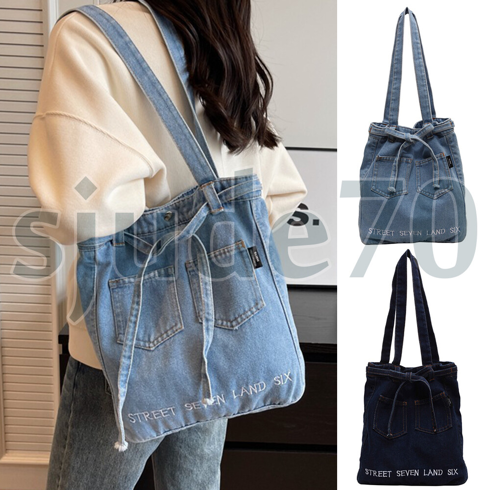 Women's Denim Tote Bag Retro Handbag Casual Hobo Jean Purse