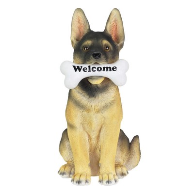 Exhart Garden Statue 14.5'' tall German Shepherd Dog w/ Solar LED Welcome Bone