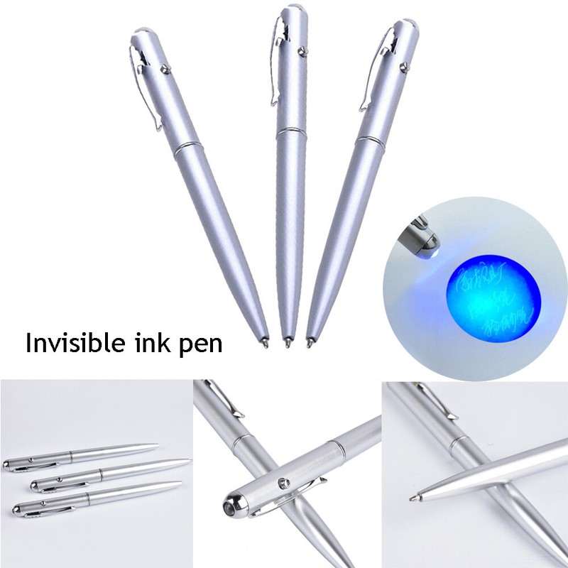 Silver 2 in1 Invisible Ink Magic Security Writing Marker Secret Pen & UV  Light