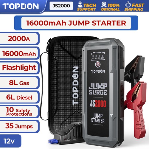 Topdon 2000 Peak Amp Lithiumion Jump Starter Car Battery Booster Box