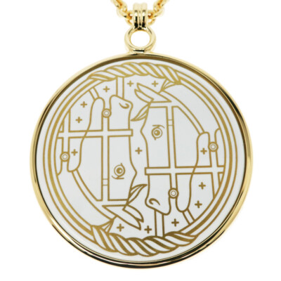 HERMES Medaille Quadrige GM Blanc Pendant Necklace P0012974