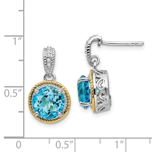 Pre-owned Goldia Jewelry Women's Earrings Sterling Silver With 14k Yg Blue Topaz Diamond Dangle In White