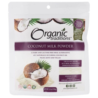 Organic Traditions Coconut Milk Powder 5.3oz, Dairy & Lactose Free Milk Alterna