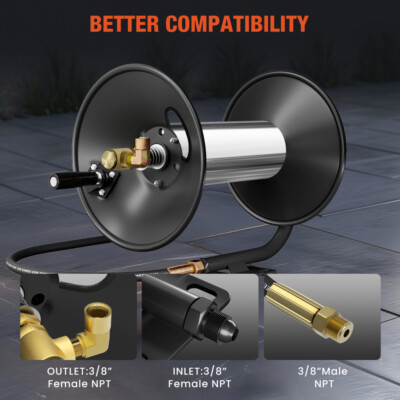 Pressure Washer Hose Reel 100ft Manual Crank Power Washer Hose Reel 3/8'' NPT