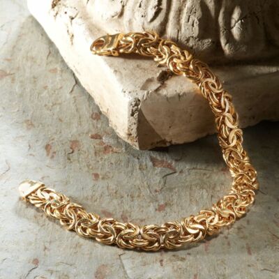 Pre-owned Bestgoldshop 8" Polished Byzantine Link Bracelet W/ Fancy Lobster Clasp Real 14k Yellow Gold