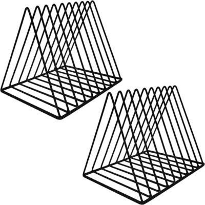 2Pcs Sturdy 9 Slot Triangle Bookshelf Black Metal Desktop File Sorter Organizer 