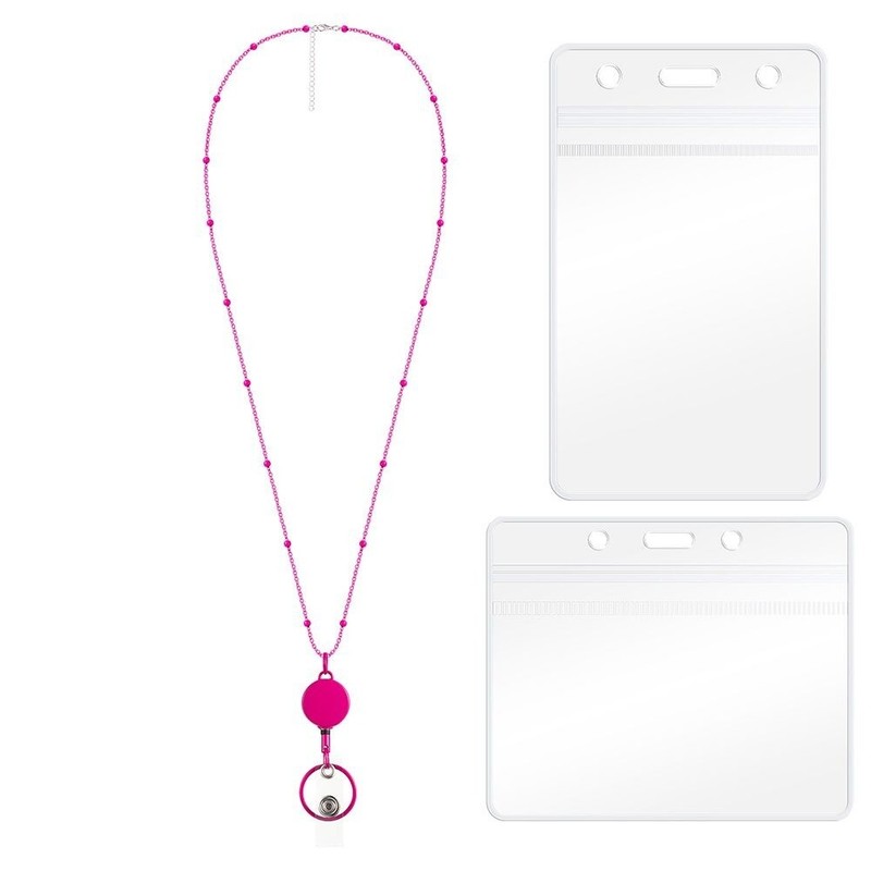 Necklace with ID Card Holders Retractable Badge Reel Lanyard DIY Beaded Lanyard