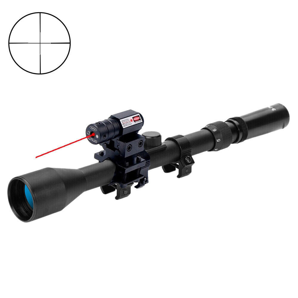 3-7X28 Air Gun Rifle Optics Scope +20mm Rail Mounts +Red Laser Sight Hunt US