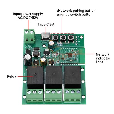 Ewelink AC DC7-32V 2/3/4CH Intelligent Bluetooth WIFI Relay Switch Module Type-C