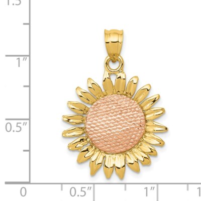 Pre-owned Superdealsforeverything Real 14kt Two-tone Polished Sunflower Pendant