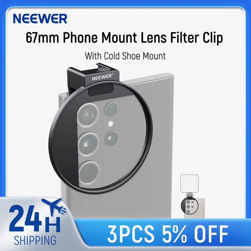67mm Phone Filter Mount Lens Filter Clip with Cold Shoe Mount For iPhone 15 Pro