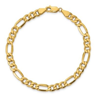 Pre-owned Superdealsforeverything Real 10kt Yellow Gold 6.25mm Semi-solid Figaro Chain Chain Bracelet; 7 Inch