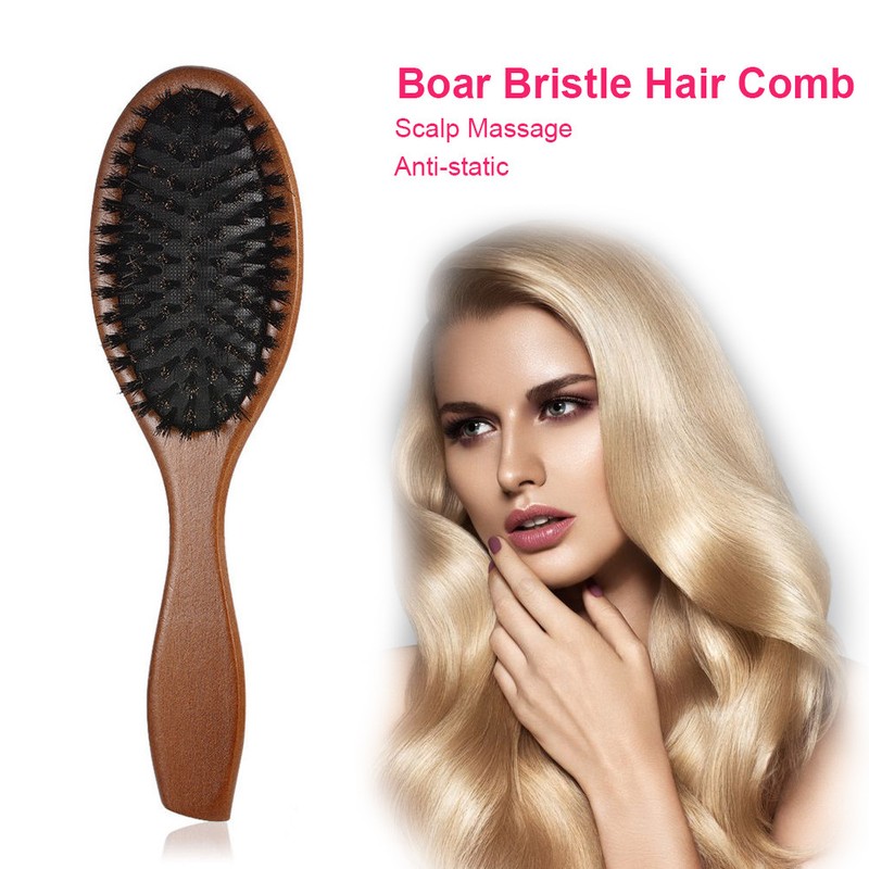 Comb Anti Static Paddle Massage Scalp Brush Smooth Natural Bristle