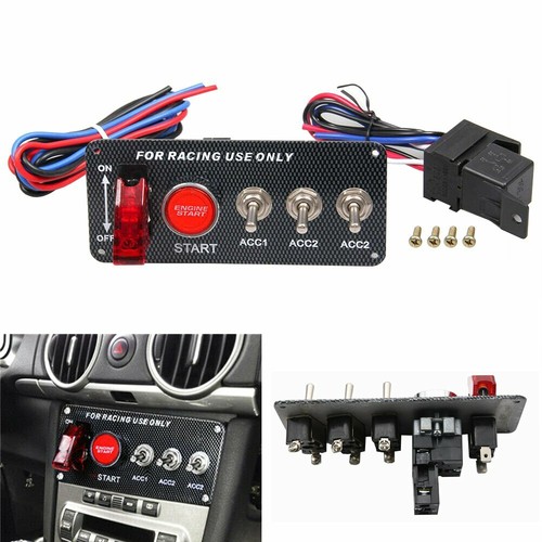 Carbon Ignition Switch Panel Engine Start Push Button 12v Led Toggle