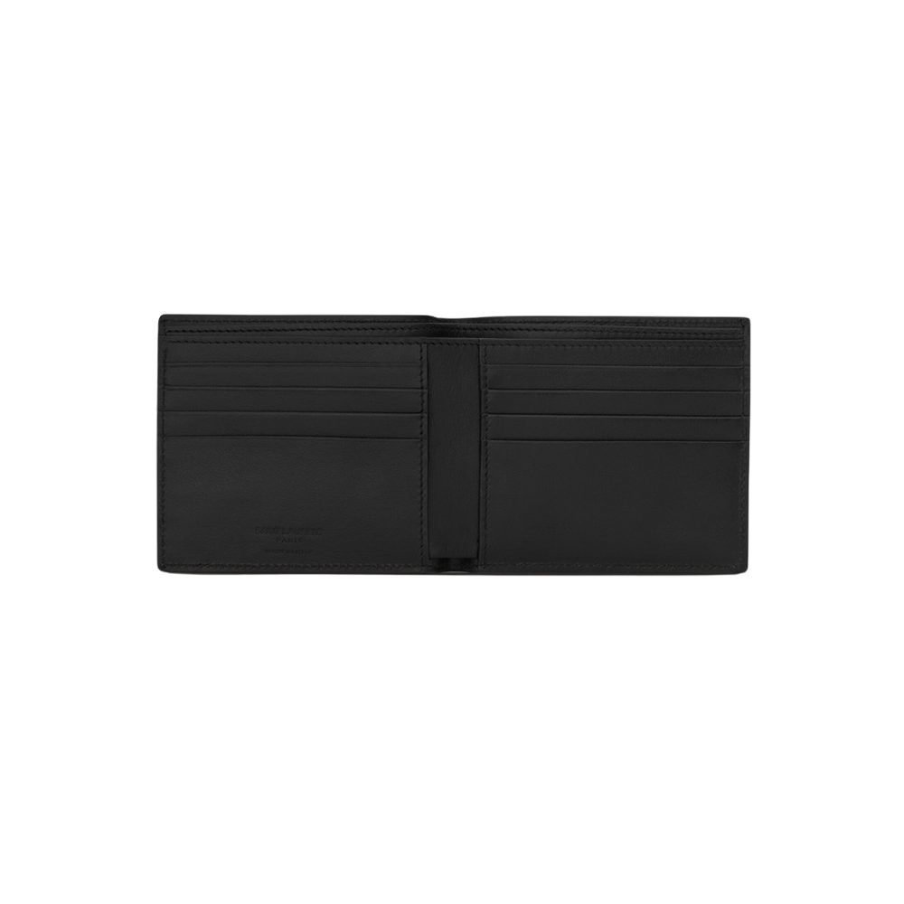 Pre-owned Saint Laurent Yves  Men Smooth East West Folding Wallet Card Holder Black Express