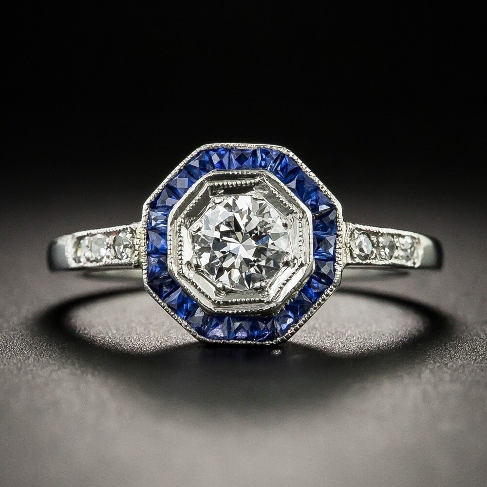 希少ビンテージ　ジオメ柄Geometric Special Airy Cardi Art Deco 1.30 CT Diamond Vintage Engagement Ring 14K White