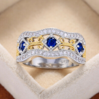 Gorgeous Two Tone 925 Silver Plated Ring Engagement Jewelry Women Sz 6-10