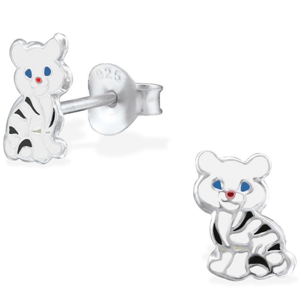 Cute little Cat / Tiger Stud Earrings * 925 Sterling Silver * Gift Boxed