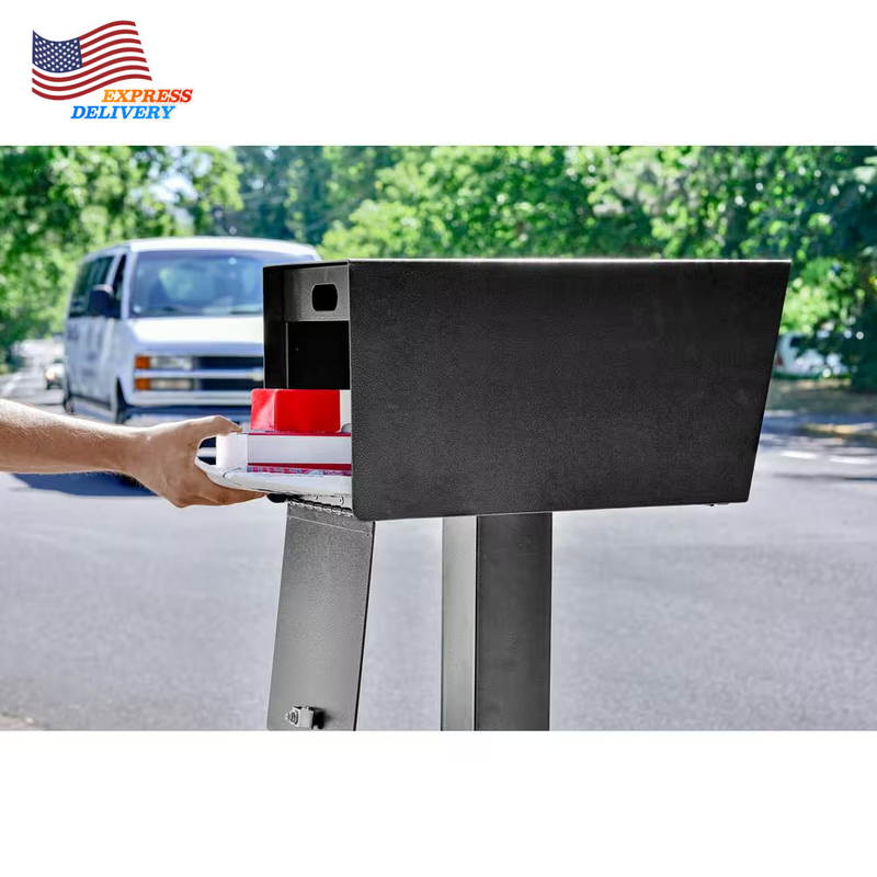 Mail Manager Street Safe Black Post-Mount Mailbox High Security Reinforced Rear
